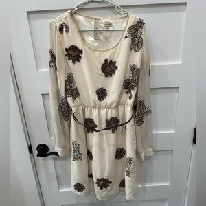 Cream Dress with Black and Brown Embroidery